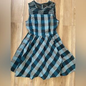 Fossil Teal and Black Plaid Sleeveless Dress